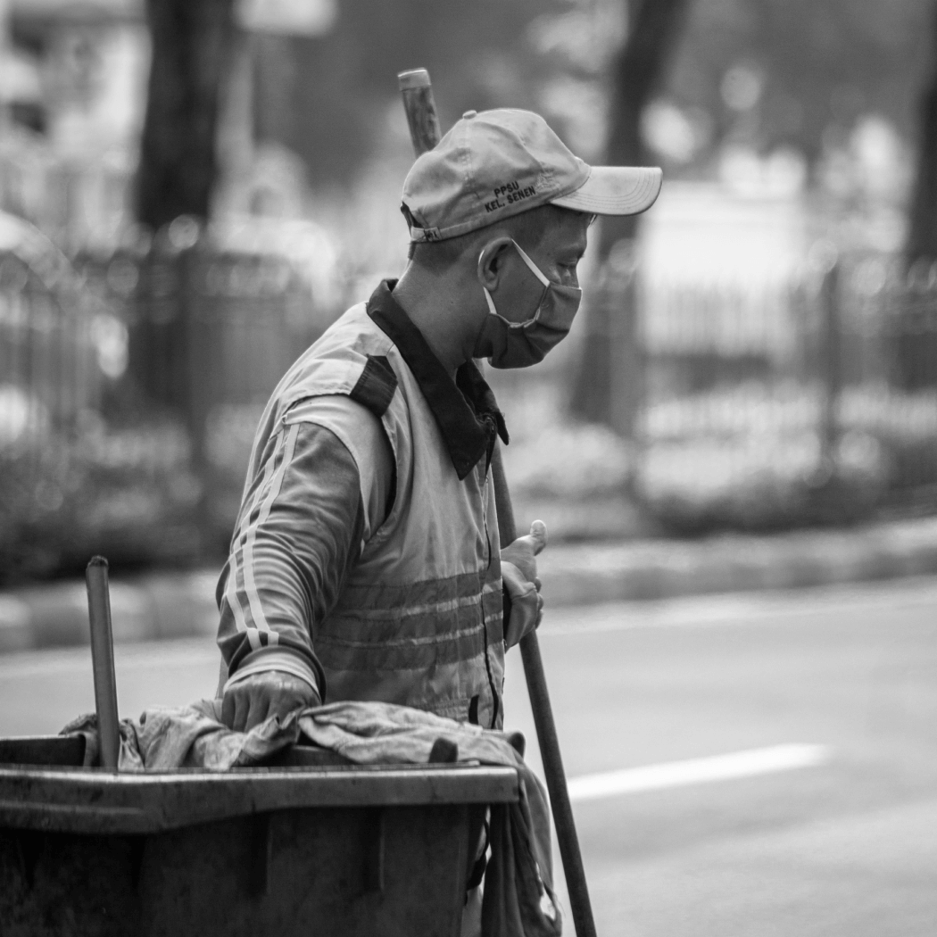 Sanitary worker working outside