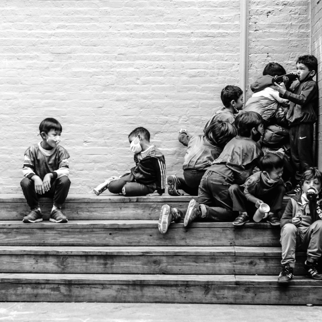 Kids playing on stairs outside