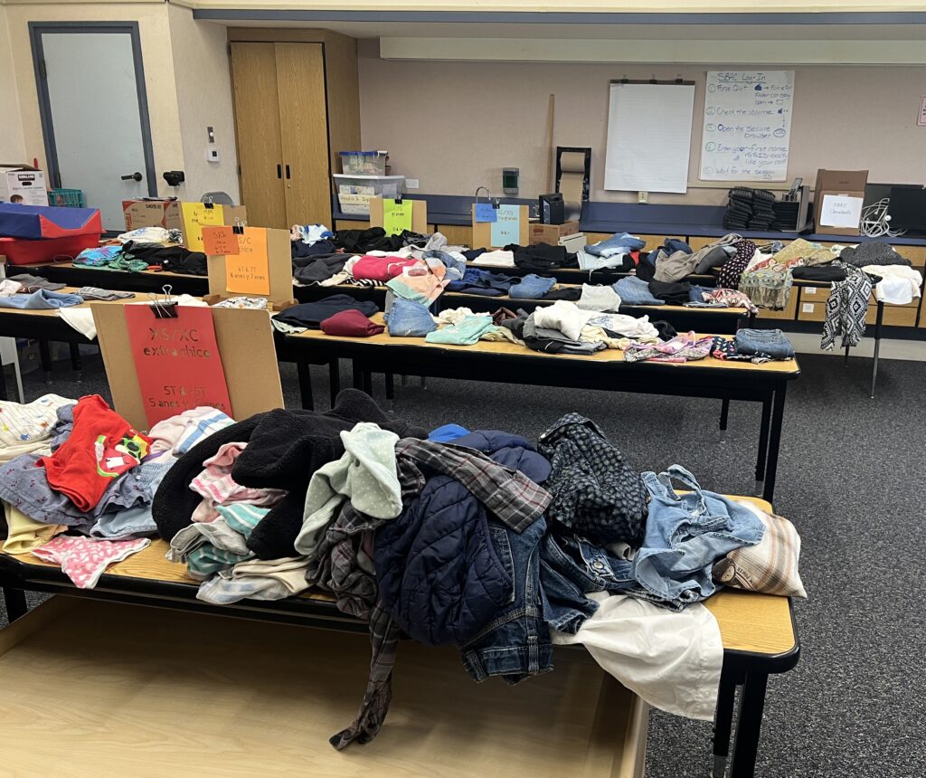  Pajaro floods----Ohlone Elementary School Care Closet filled with clothing, food, household needs, and more.